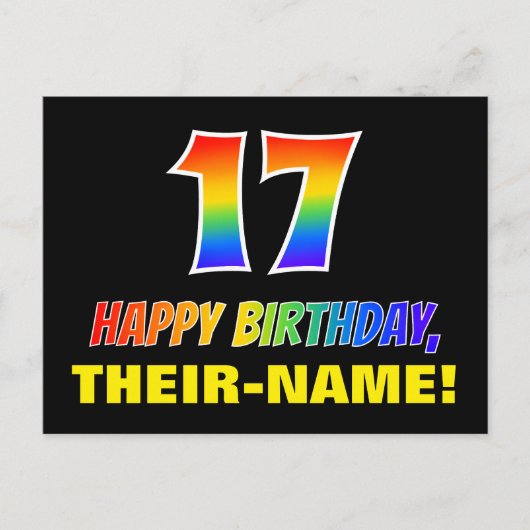 17. Geburtstag: Bold, Fun, Simple, Rainbow 17 Postkarte (Vorderseite)