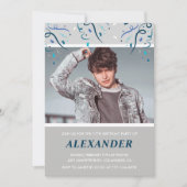 17. Geburtstag Einladung Junge Confetti Foto Blue (Vorderseite)