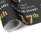 17. Geburtstag: Elegant, schwarz, Imitate Gold Loo Geschenkpapier (Rolleneckpunkt)