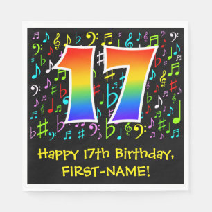 17. Geburtstag - Farbige Musiksymbole, Regenbogen  Serviette