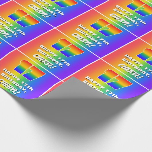 17. Geburtstag: Farbiges, lustiges Regenbogenmuste Geschenkpapier (Ecke)