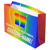 17. Geburtstag: Farbiges, lustiges Regenbogenmuste Große Geschenktüte (Rückseite Schrägansicht)