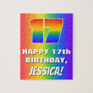17. Geburtstag: Farbiges, lustiges Regenbogenmuste Puzzle