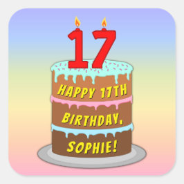 17. Geburtstag: Fun Cake and Candles + Individuell Quadratischer Aufkleber