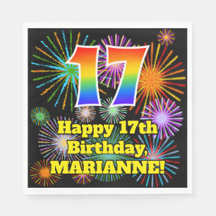 17. Geburtstag: Fun Fireworks Muster + Regenbogen Serviette