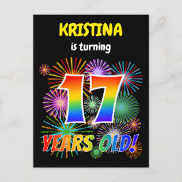 17. Geburtstag - Fun Fireworks, Regenbogen Look "1 Postkarte