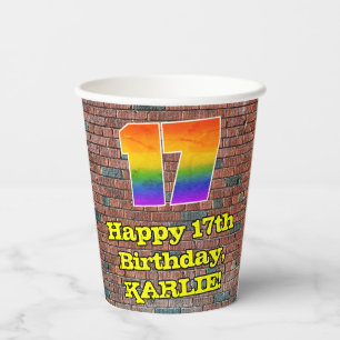 17. Geburtstag: Fun Graffiti-Inspiriert Regenbogen Pappbecher