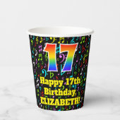 17. Geburtstag: Fun Musiknotens Pattern, Regenboge Pappbecher (Rückseite)