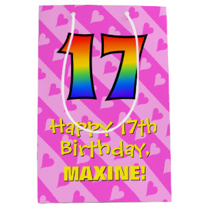 17. Geburtstag: Fun-Rosa-Hörstreifen; Regenbogen Mittlere Geschenktüte