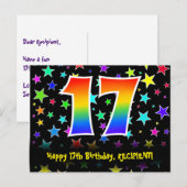 17. Geburtstag: Fun Sterne Muster, Regenbogen 17, Postkarte (Vorne/Hinten)