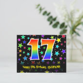 17. Geburtstag: Fun Sterne Muster, Regenbogen 17, Postkarte (Stehend Vorderseite)