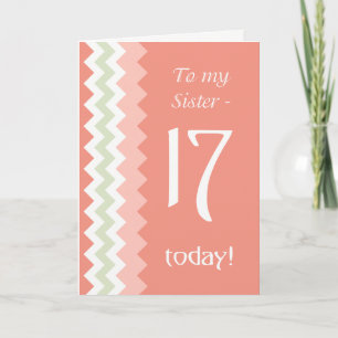 17. Geburtstag für Schwester, Koralle, Minze Chevr Karte
