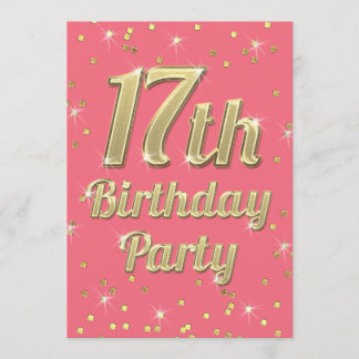 17. Geburtstag Gold Bling Typografie Confetti Pink Einladung