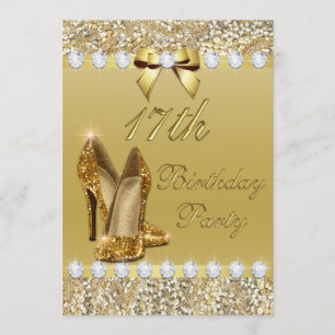 17. Geburtstag klassische Gold Heels Sequins Diamo Einladung