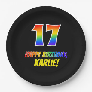 17. Geburtstag: kühl, Spaß, einfach, Regenbogen  Pappteller