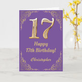 17. Geburtstag Lila und Gold Glitzer Frame Karte (Gelbe Blume)