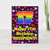 17. Geburtstag: Loving Hearts Pattern, Regenbogen  Karte (Vorderseite)