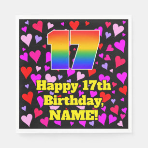 17. Geburtstag: Loving Hearts Pattern, Regenbogen Serviette