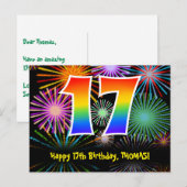17. Geburtstag – Lustiges Feuerwerk Muster + Regen Postkarte (Vorne/Hinten)