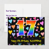 17. Geburtstag: Lustiges Herzen-Muster, Regenbogen Postkarte (Vorne/Hinten)