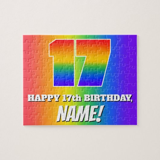 17. Geburtstag — mehrfarbiges Regenbogenmuster "17 Puzzle (Horizontal)