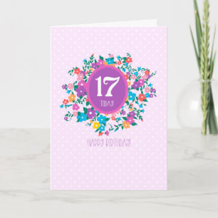 17. Geburtstag mit Blume und Polka Dots Card Karte