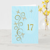 17. Geburtstag mit goldenen Schmetterlingen Karte (Gelbe Blume)