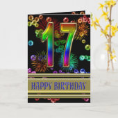 17. Geburtstag mit Regenbogenblasen und Feuerwerk Karte (Gelbe Blume)