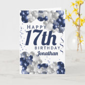 17. Geburtstag Navy Blue Balloons Karte (Gelbe Blume)