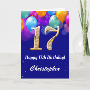17. Geburtstag Navy Blue und Gold farbige Ballons Karte