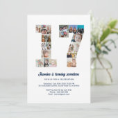 17. Geburtstag Nr. 17 Custom Foto Collage Einladung (Stehend Vorderseite)