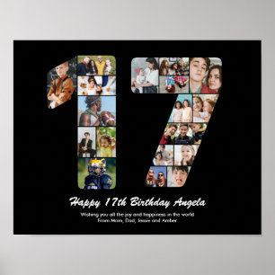 17. Geburtstag Nummer 17 Individuelle Fotocollage Poster