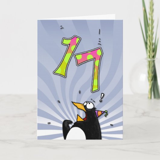 17. Geburtstag - Pinguin-Überraschungskarte Karte (Vorderseite)