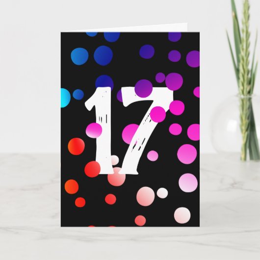 17. Geburtstag Rainbow Dots auf Black Karte (Vorderseite)