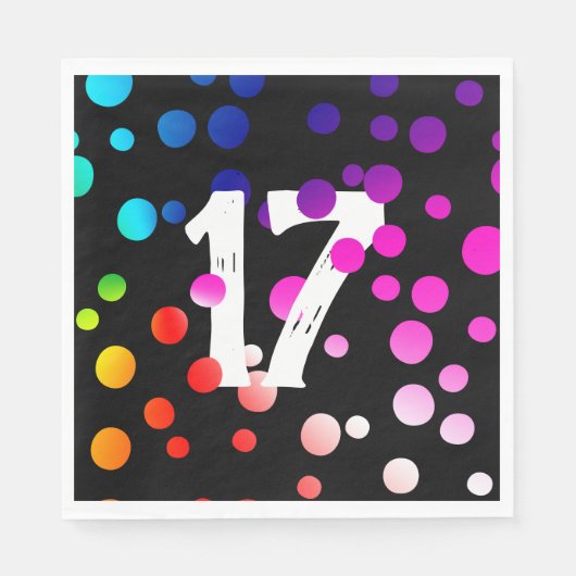 17. Geburtstag Rainbow Dots auf Black Serviette (Vorderseite)