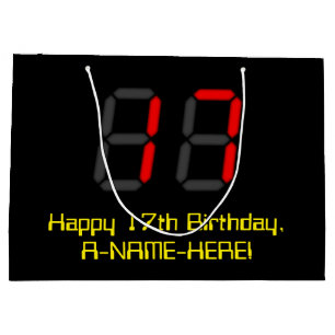 17. Geburtstag: Red Digital Clock Style "17" + Nam Große Geschenktüte