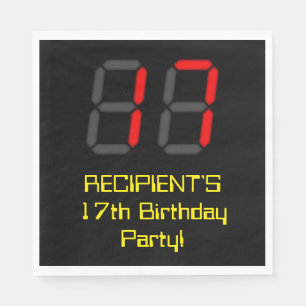 17. Geburtstag: Red Digital Clock Style "17" + Nam Serviette