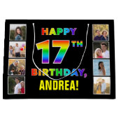 17. Geburtstag: Regenbogentext, benutzerdefinierte Große Geschenktüte (Vorderseite)