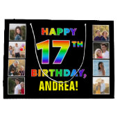 17. Geburtstag: Regenbogentext, benutzerdefinierte Große Geschenktüte (Rückseite)