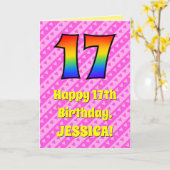 17. Geburtstag: Rosa Streifen & Herz, Regenbogen # Karte (Gelbe Blume)
