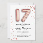17. Geburtstag - Rose Goldballons Einladung (Vorderseite)