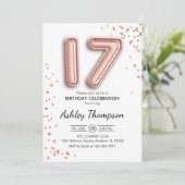 17. Geburtstag - Rose Goldballons Einladung (Stehend Vorderseite)