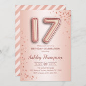 17. Geburtstag - Rose Goldballons Einladung (Vorne/Hinten)