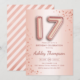 17. Geburtstag - Rose Goldballons Einladung