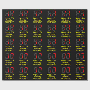 17. Geburtstag: Rote digitale Uhr Stil "17" + Name Geschenkpapier