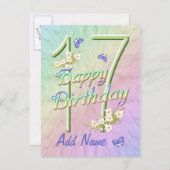 17. Geburtstag Schmetterling Tanz Postkarte (Vorne/Hinten)