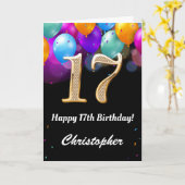 17. Geburtstag Schwarz und Gold farbige Ballons Karte (Gelbe Blume)