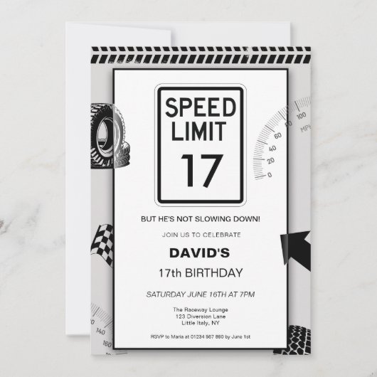 17. Geburtstag von Speed Limit Boy  Einladung (Vorderseite)
