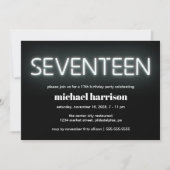 17. Geburtstag Weißes Neonlicht-Party Einladung (Vorderseite)