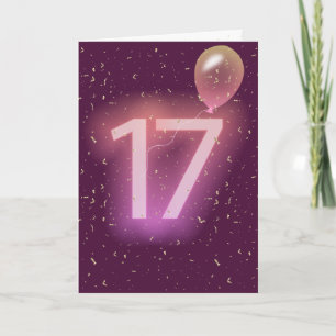 17. Geburtstags-Neon-Schriftzug und Ballon Karte